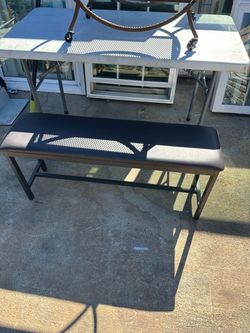 Black Upholstered Bench with Metal Frame
