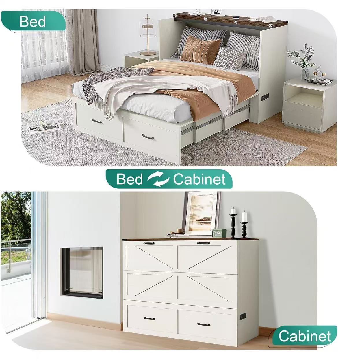 β€οΈβπ₯ Full Size Chest Murphy Bed with Drawer and Charging Station,