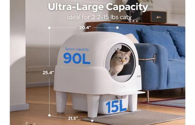 Kveode Automatic Litter Box, App Control, Safety Sensor, 90L Large Capacity