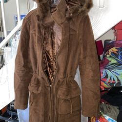 BEBE MINK FUR HOODIE CORDUROY COAT