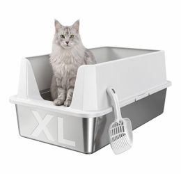 XL Stainless Steel Cat Litter Box with Scoop