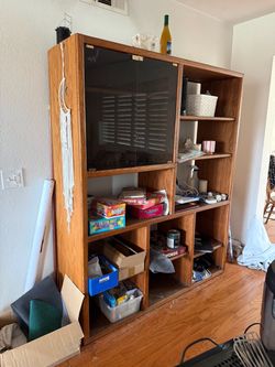 Large Wood Bookcase with Glass Cabinet Doors