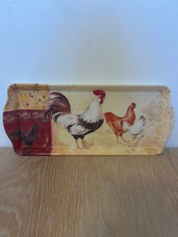 Farmhouse Rooster Chicken Melamine Serving Tray 15” x 6.5” Country Cottage Decor