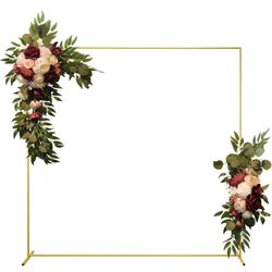 Wedding Arch Backdrop Stand 6.6x6.6 FT Gold Square Balloon Arch Frame for Wedding, Birthday Party, Baby Shower Ceremony Decoration