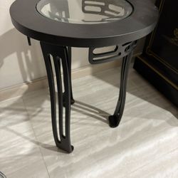 Podium Side Table In Heavy Steel & Glass