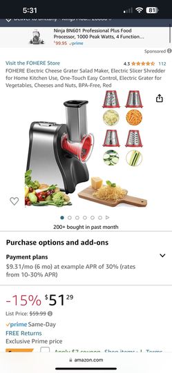 FOHERE Electric Cheese Grater Salad Maker, Electric Slicer Shredder for  Home Kitchen Use, One-Touch Easy Control, Electric Grater for Vegetables,  Cheeses and Nuts, Red
