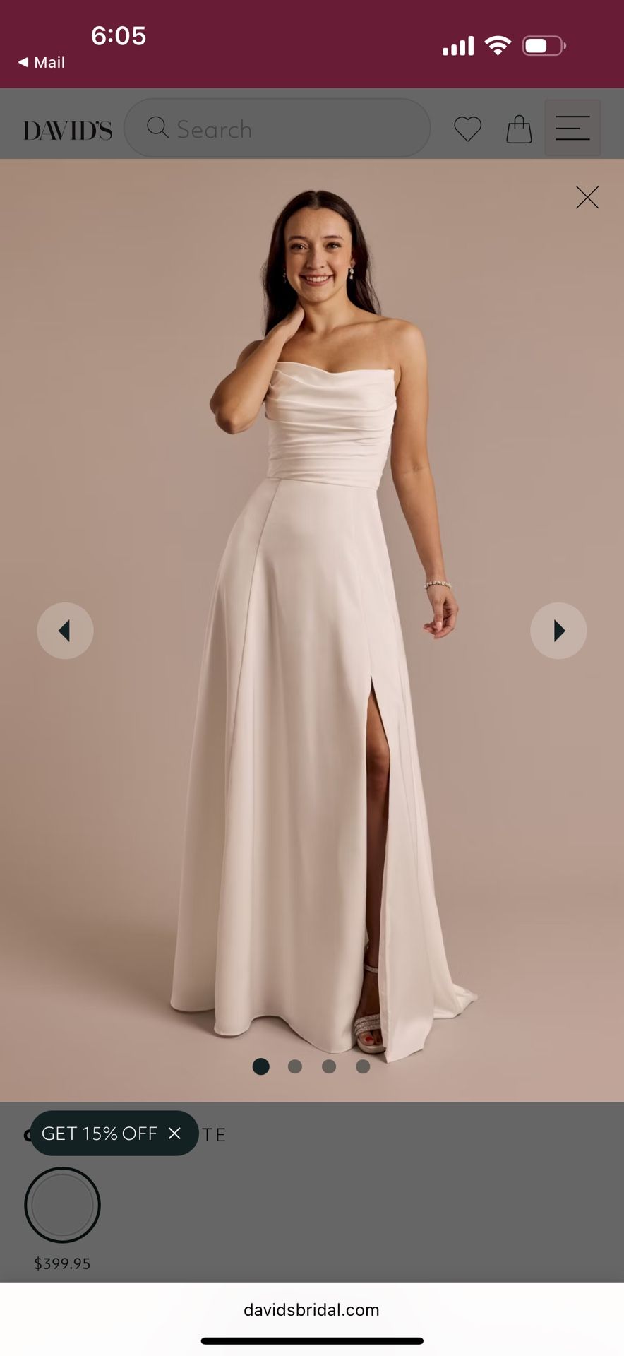 David’s Bridal Wedding Dress size 6 Matte Satin Sculpted Bodice A-Line Wedding Dress