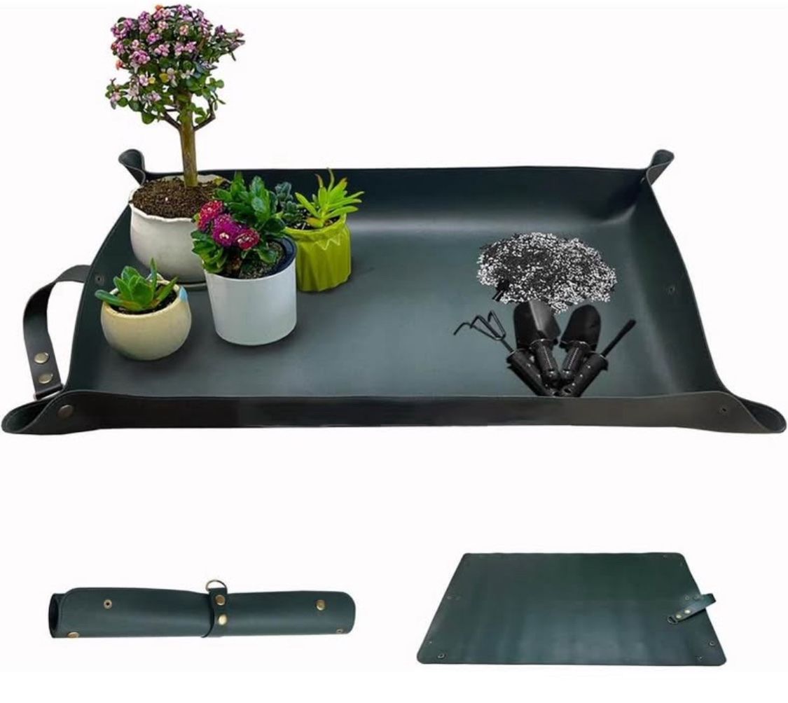 Thickened Leather Plant Repotting Mat, Indoor and Outdoor Potting Mat, 30" x 18" Foldable Tray