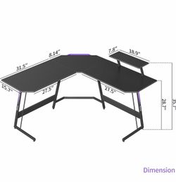 L-Shaped Gaming Desk with Monitor Stand & LED Lights – Like New