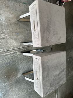 Pair of Gray Upholstered Nightstands with Cabinet