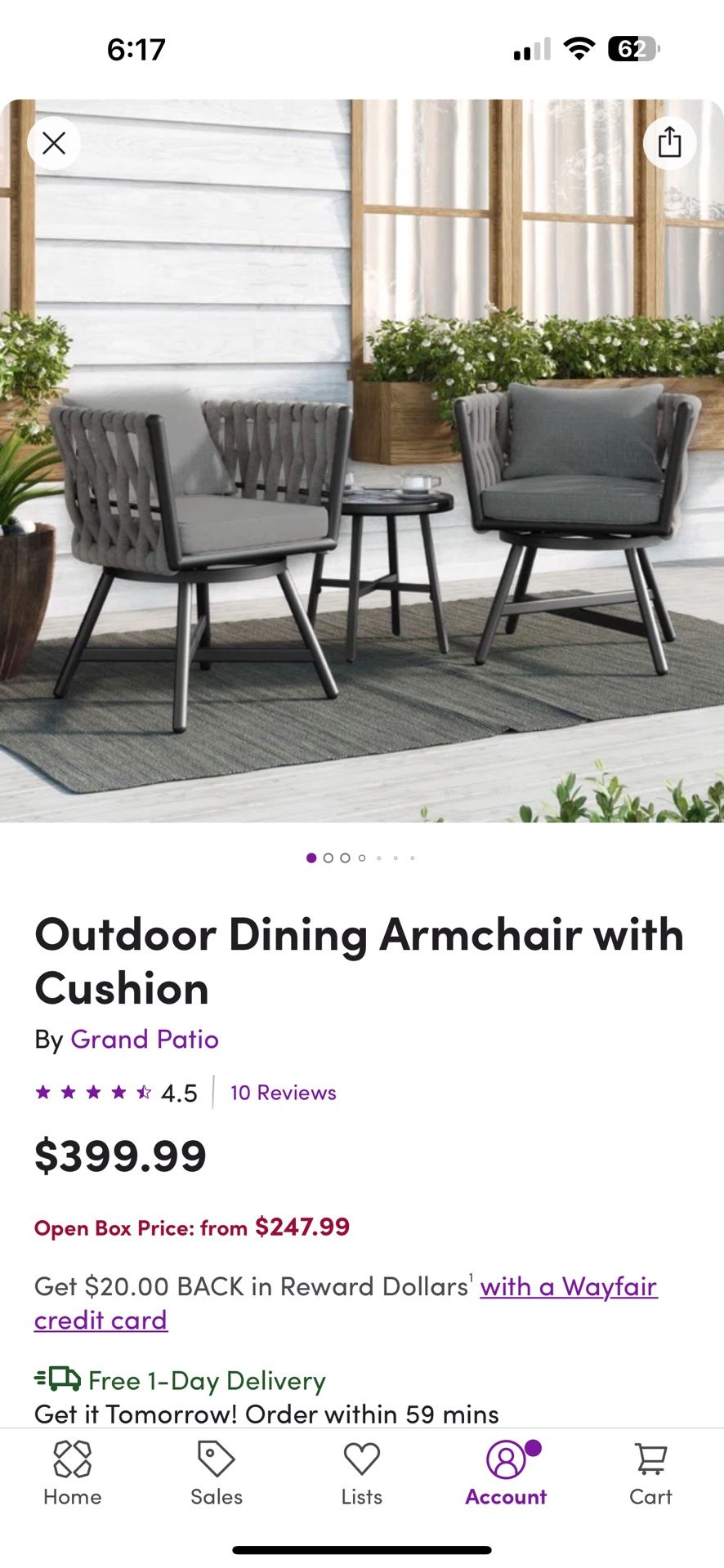Set of 4 Outdoor Patio Modern Rope Dining Chairs