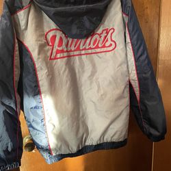 Patriots Lined Warm Hooded Blue Grey Jacket Large 
