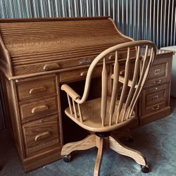 3 Piece WINNERS ONLY Honey Oak Executive Roll Top Desk Set