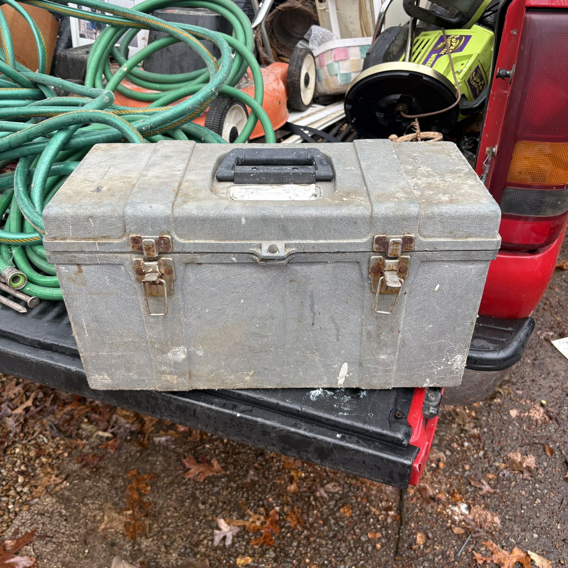 Vintage tool box in gray heavy-duty