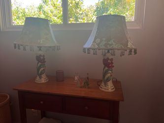 Vintage 1940s Pair of Floral Ceramic Table Lamps