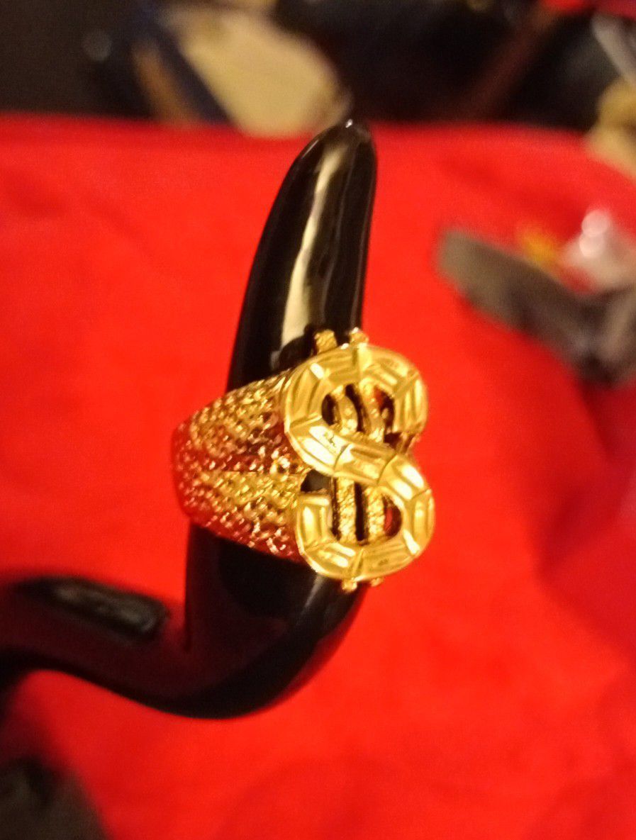 18K Gold Plated $ Dollar Sign Ring Sz10
