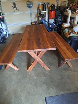 Ceder picnic table and bench seats