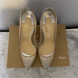 Christian Louboutin Pigalle Follies Strass 100mm in silver glitter