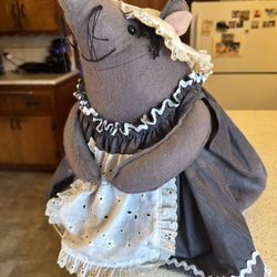 Vintage Country Mouse Plush Door Stop – 12” Tall – Weighted Bottom
