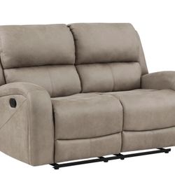 Roundhill Furniture Elkton Manual Motion Reclining Sofa and Loveseat with Storage Console - Taupe - 2 Piece