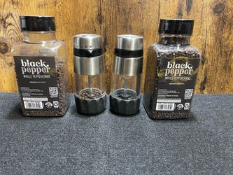 OXO Stainless Steel Salt & Pepper Grinder Set with 2 Kirkland Black Peppercorn Jars