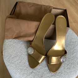 Gucci Rare Napa Silk Oreo Rutino Cup Bronze Slide Sandal NIB W/ Bag Sz 39.5/9.5
