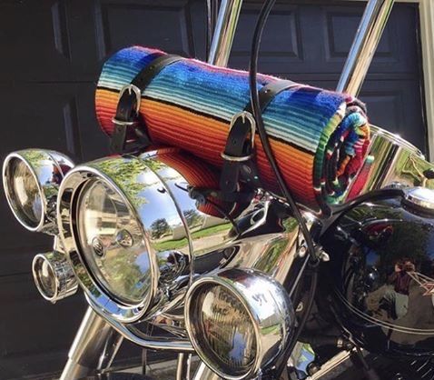 Serape Mexican blanket roll with leather straps
