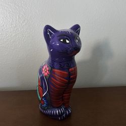 Hand-Painted Xalitla Cat Piggybank Sculpture