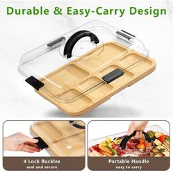 NEW Portable Charcuterie Board with Lid  & Knife Set, Bamboo Double-Sided Locking Design, Travel Board for Party, Picnics & Housewarming Gift