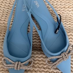 Zara Baby Blue Rhinestone Bow Slingback