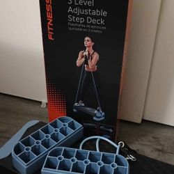 Exercise Gym Workout Adjustable Step Deck With Rubber Platform Elastic Band 