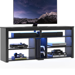 TV Stand with LED Lights and Multiple Shelves Black Marble