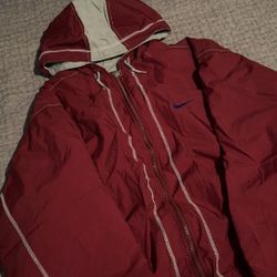 VTG 90s Nike Windbreaker Jacket Hood Big Logo Print Embroidered Quilted