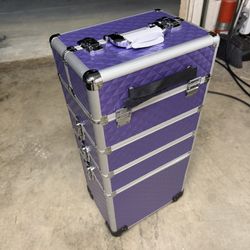 Stagiant Rolling Makeup Train Case Cosmetology Case on Wheels 4 in 1 Large Cosmetic Organizer Box Makeup Travel Case with Key Swivel Wheels Nail Artis