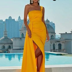 Yellow Floor Length Evening Gown