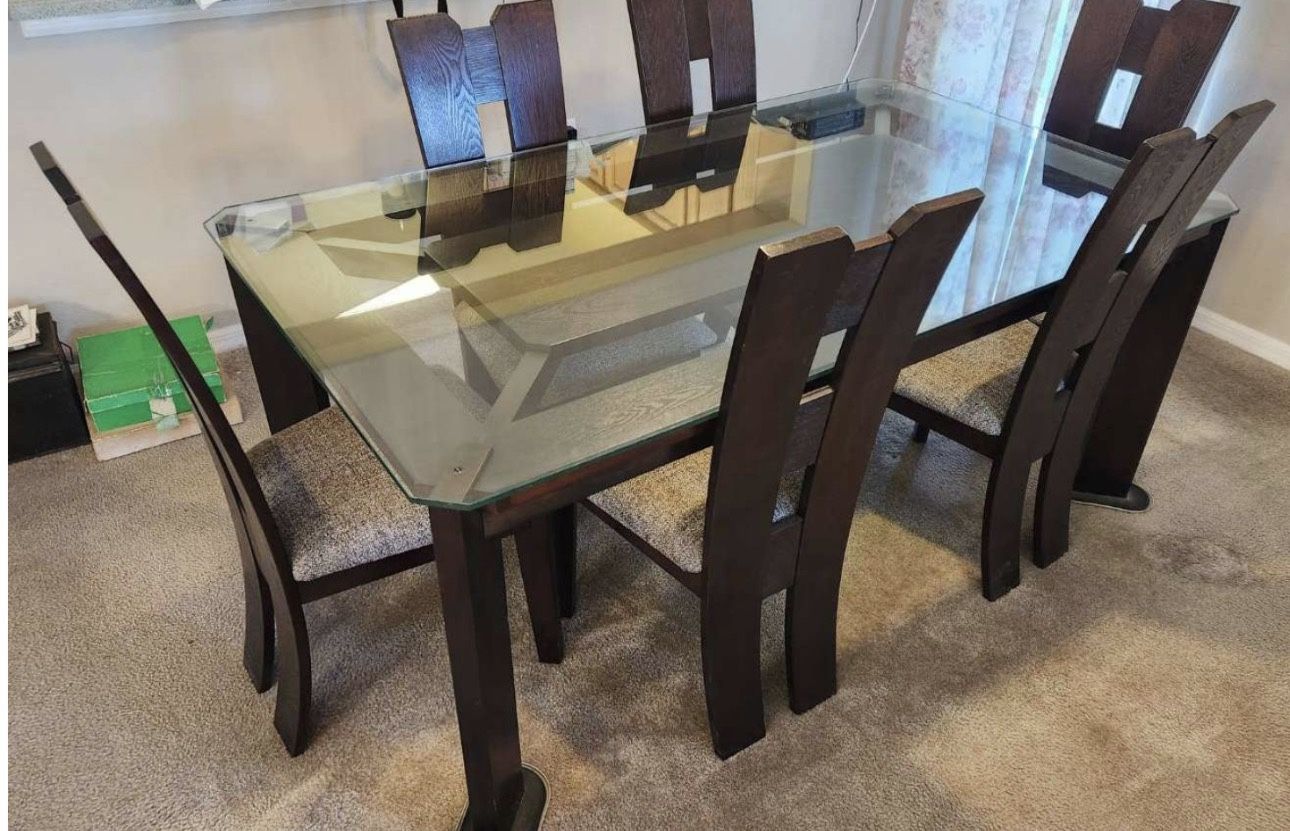 Modern Wood Glasstop Dining Room Furniture Set with Chairs