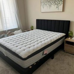🛏️ Modern Black Upholstered Platform Bed Frame - Queen Size