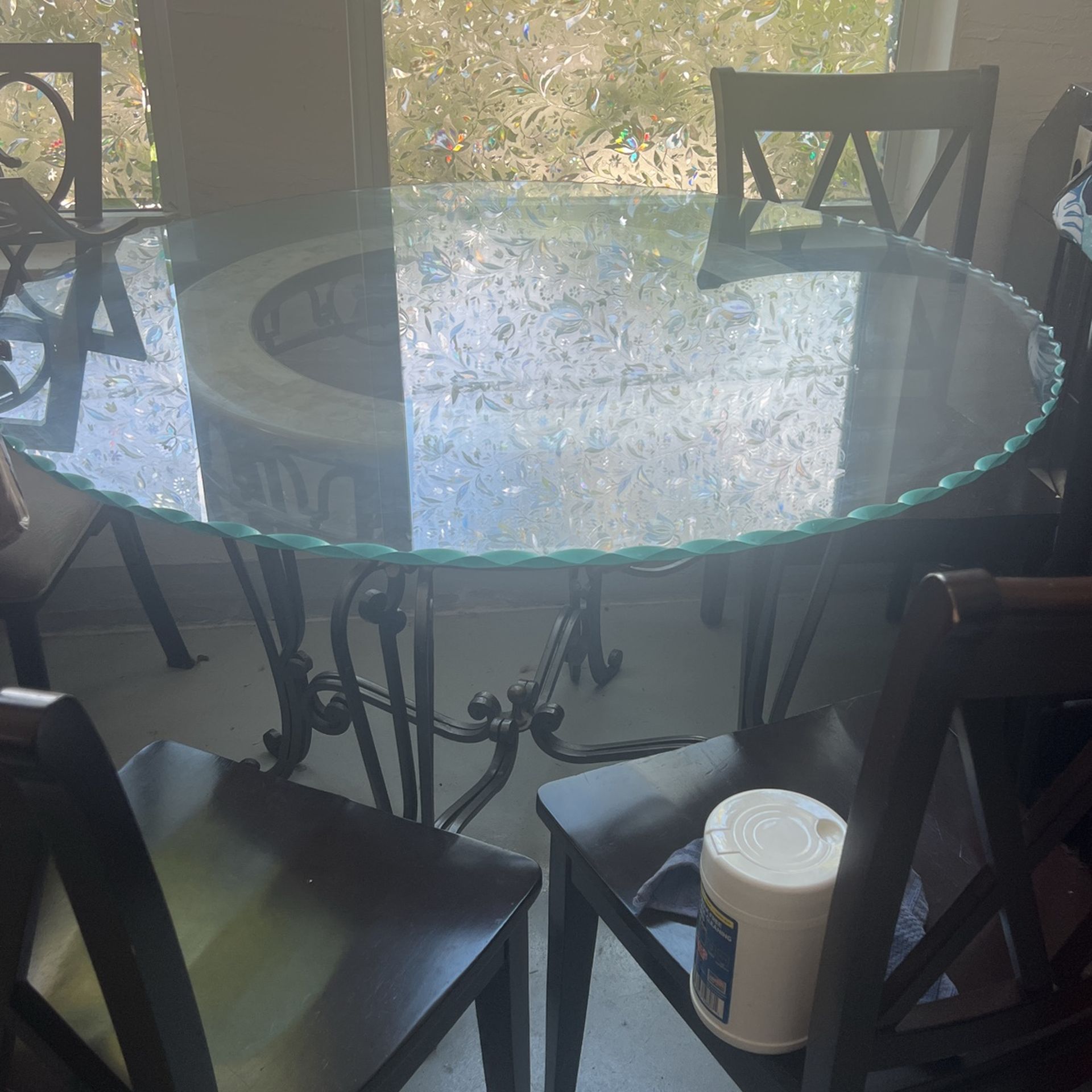 Solid Glass Table With Metal Feet And 4 Chair Set