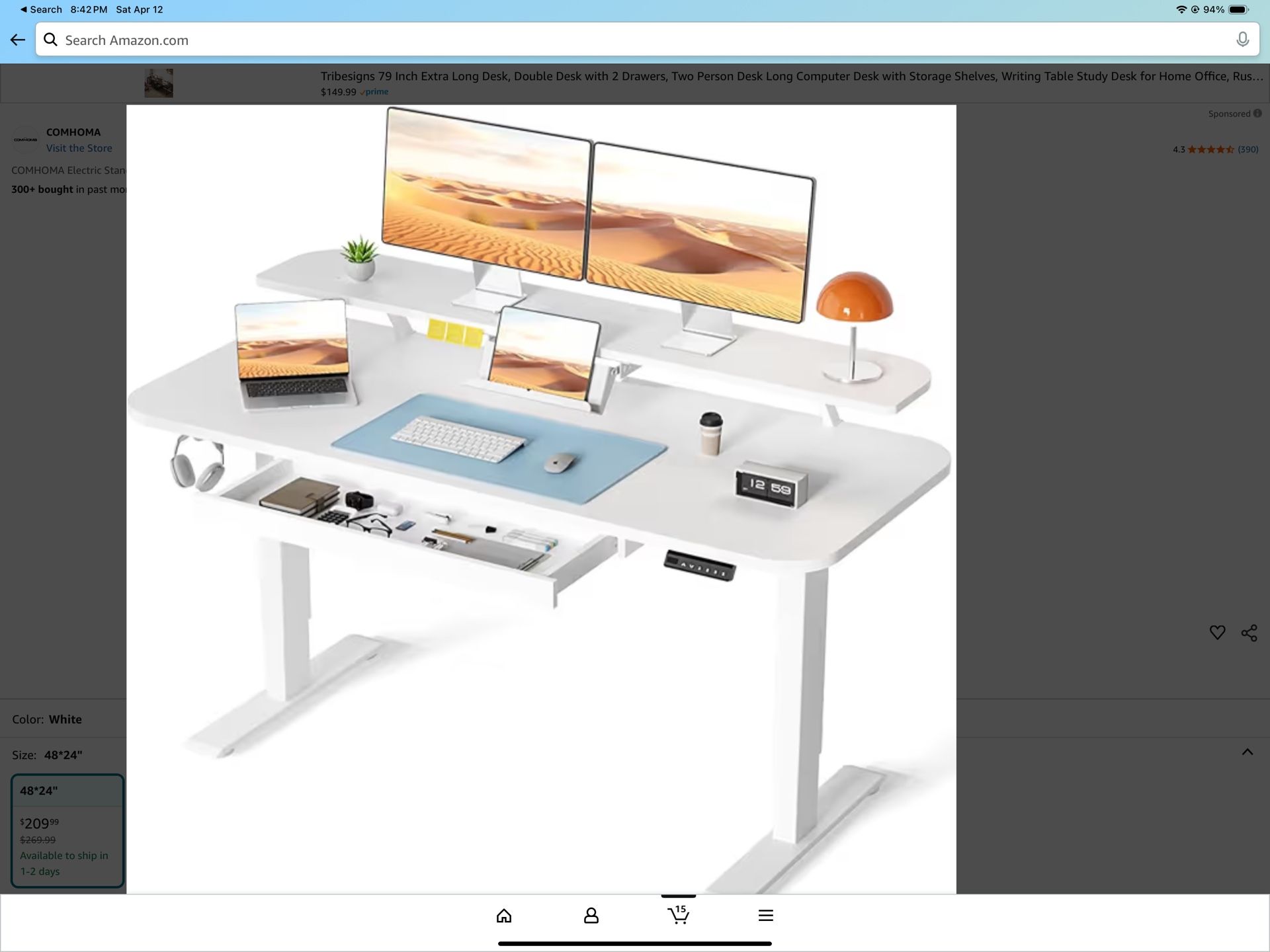 СОМНОМА Electric Standing Desk with Drawers, 48 x 24" Sit Stand up Desk with Monitor Stand, Laptop Stand, Height Adjustable Ergonomic Home Office Comp