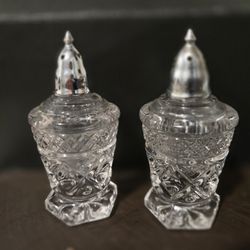 Vintage Etched Glass Pedestal Salt & Pepper Shakers
