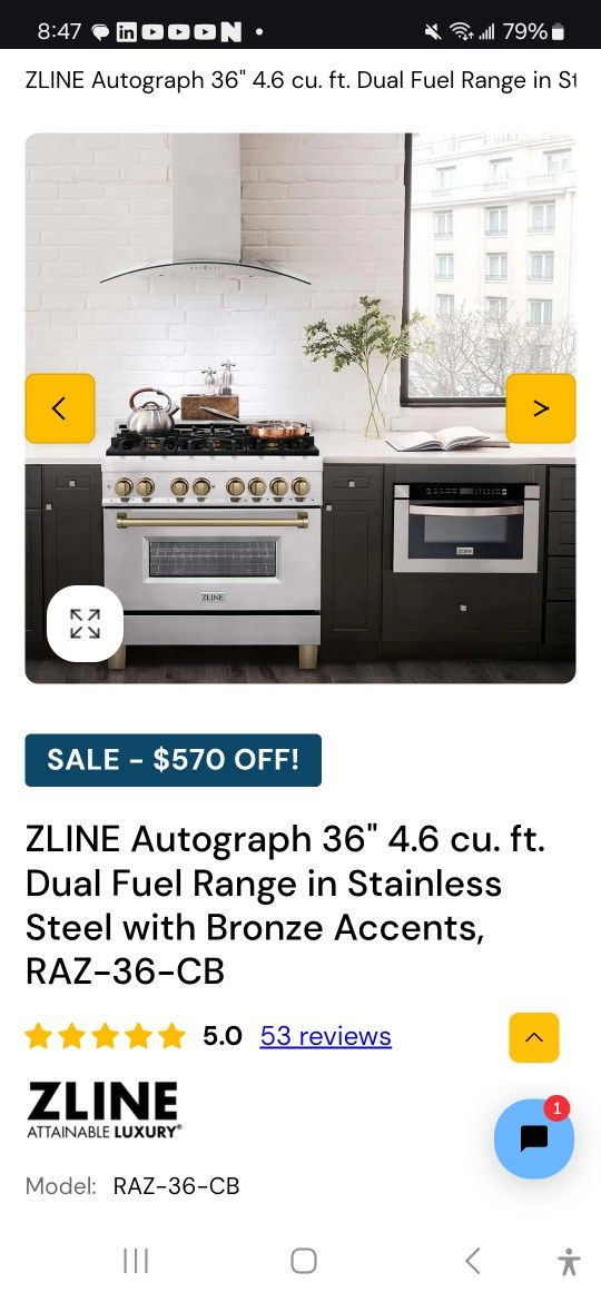 Zline 36" Range / Oven - Nearly Half Off