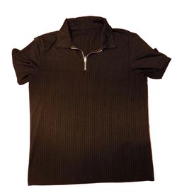 Ribbed Zip-Front Top – Size M – Black