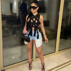 Sexy Black Patchwork Top