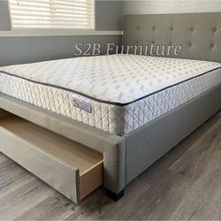 Full Grey Tufted Bed With Ortho Mattress Included!!