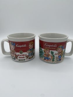 Set of 2 Vintage 1993 Campbell Soup Company mugs Campbell Kids in the garden and Mm mm good soup