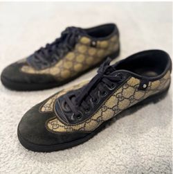 Gucci GG Logo Suede Lace-Up Low Top Sneakers Beige/Black Men’s US 11