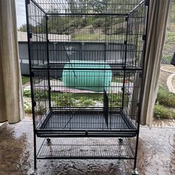 Black Large Bird Cage with Storage Shelf, 52" H