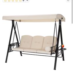 Mondawe 3 -person Beige Steel Outdoor Swing