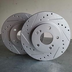 2011 2012 2013 2014 2015 2016 2017 2018 Ram 1500 Front Pair Drilled & Slotted Rotors Brakes Silver Coated