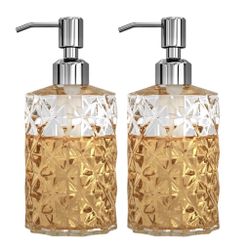 GLADPURE Soap Dispenser - 2 Pack, 12 Oz Clear Diamond Design Glass Refillable Hand Soap Dispensers; with 304 Rust Proof Stainless Steel Pump, Lotion D